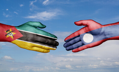 Laos and Mozambique country handshaking with flags, consensus concept international co-operation illustration