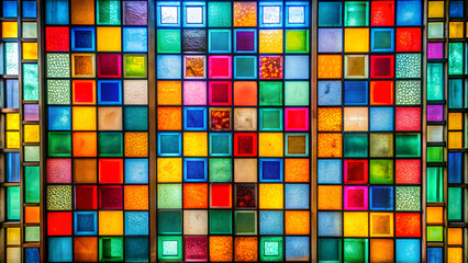 Wall Mural - Colorful stained glass window with various colored squares, stained glass, window, colorful, squares, vibrant, design