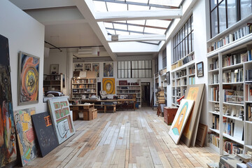 Wall Mural - Artist’s Loft with Bookcases and Skylights for an Inspiring Reading Experience