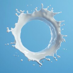 Poster - Delicate milk splash creating a circle against a vibrant blue background.