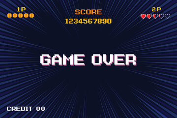 Poster - game over .pixel art .8 bit game. retro game. for game assets in vector illustrations.