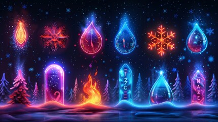 Poster - Design a series of neon temperature symbols, including illuminated thermometers