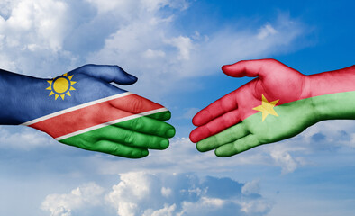 Burkina Faso and Namibia country handshaking with flags, consensus concept international co-operation illustration