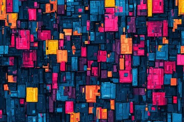 Abstract Geometric Artwork with Overlapping Squares in Vibrant Colors