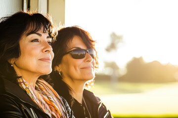 Two Friends Enjoying Sunset Outdoors