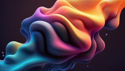 Wall Mural - grainy gradient orange purple blue, abstract 3d shape submerged in dense liquid texture on black bac