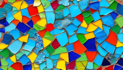 Wall Mural - Vibrant Abstract Mosaic Pattern in Blue, Green, Yellow, and Red Hues