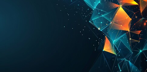 Poster - The Blue Orange Gradient Digital Polygons wallpaper was created with generative AI as a Network Grid Fusion background.