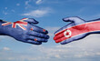 © iuneWind - North Korea and New Zealand country handshaking with flags, consensus concept international co-operation illustration