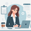 © Ngilustrasi - businesswoman do task on a laptop in a flat illustration