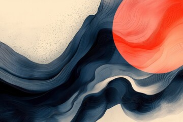 Wall Mural - Abstract Art with Wavy Lines and a Red Circle