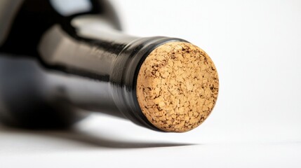 A close-up of a wine bottle neck and cork, isolated on a white background, emphasizing premium quality and craftsmanship.