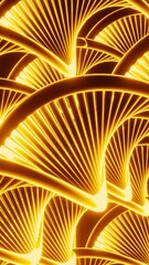 Poster - Close up of abstract plastic golden springs stretching isolated on a black background. Design. Spiral shaped long wavy figures moving all together.