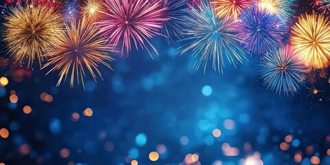 Poster - Vibrant Fireworks Display Against Dark Blue Sky