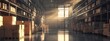 © Michal - Shot of a large warehouse with neatly stacked boxes and pallets filled with goods, creating an atmosphere that evokes the essence of modern storage technology