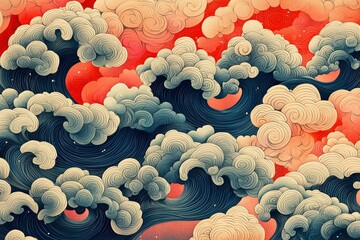 Wall Mural - Abstract Artistic Depiction of Waves and Clouds