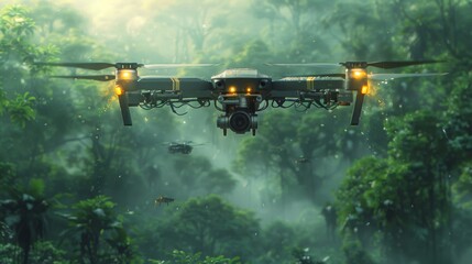 Poster - Illustrate a drone assisting in wildlife conservation efforts, tracking endangered species and monitoring poaching activities to protect vulnerable ecosystems and