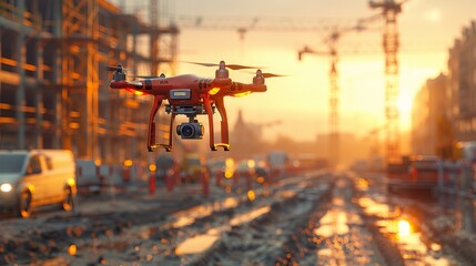 Poster - Illustrate a drone delivering construction materials to remote or hard-to-reach areas of a construction site, optimizing logistics and reducing downtime.