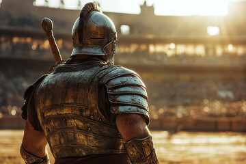 Wall Mural - Veteran Gladiator: Reflective Moment in Empty Arena at Sunset  