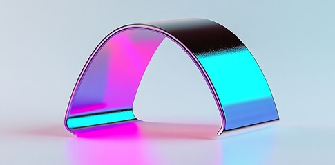 Poster - Ribbon swirl wave line isolated on abstract background 3D rendering. Iridescent neon foil hologram shape with gradient pink, blue, and purple texture in motion, splash curve.