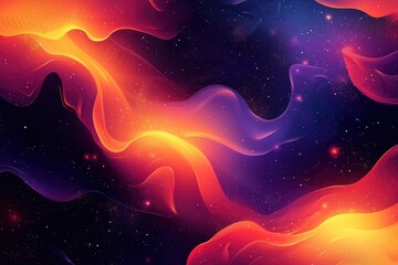 Wall Mural - Abstract cosmic waves with bright colors and glittering stars.