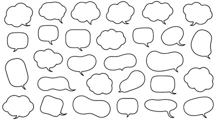 Wall Mural - collection of twenty five hand drawn speech bubbles expressing communication. vector illustration