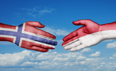 Indonesia and Norway country handshaking with flags, consensus concept international co-operation illustration