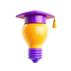Poster - A creative design featuring a light bulb wearing a graduation cap, signifying education and innovation. This design is vibrant and appealing, ideal for graduation themes.