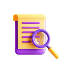 Poster - A vibrant 3D illustration of a document and a magnifying glass, representing search, analysis, and information retrieval in a fun and engaging style.