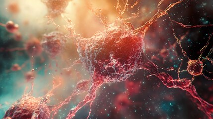 Wall Mural - microscopic view of a neuron: a journey into the nervous system