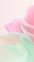 Wall Mural - Soft pastel waves in soothing pink and green hues create a calm and serene visual atmosphere.