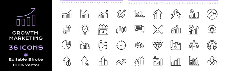 growth marketing line icon - editable stroke vector set of icons for web design