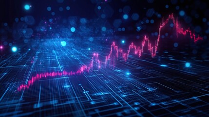 Poster - a vibrant digital graph on a blue background illustrating growth trends in data analytics.