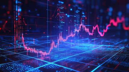 Poster - abstract data visualization in bright colors, depicting financial market trends and fluctuations.