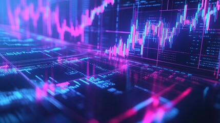 Poster - abstract data visualization of stock market trends with vibrant colors and dynamic patterns.