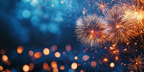 Poster - Vibrant Fireworks Display Over Dark Blue Sky