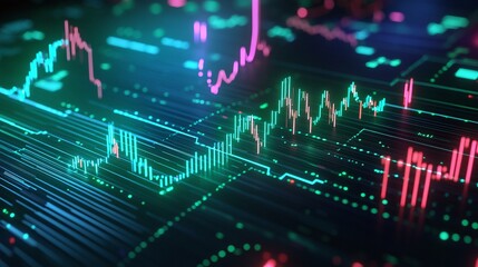 Poster - abstract data visualization with colorful graphs and charts representing market trends and analytics