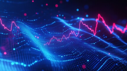 Poster - abstract data visualization with colorful wave patterns and digital effects on a dark background.