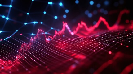 Aufkleber - abstract data visualization with dynamic red and blue lines creating a wave-like pattern against a d