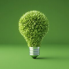 Poster - Green Light Bulb Made Of Leaves.