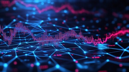 Poster - abstract data visualization with glowing lines and graphs, emphasizing technology and connectivity.