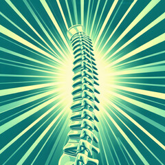 An artistic illustration of a spine with gentle curves and light rays, symbolizing back health and posture.