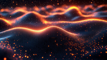 Poster - Glowing dots forming a dynamic digital pattern,