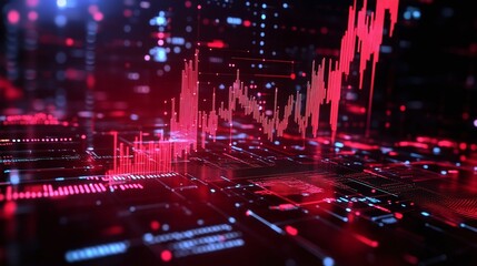 Poster - abstract data visualization with red and black color scheme representing digital connections and sta