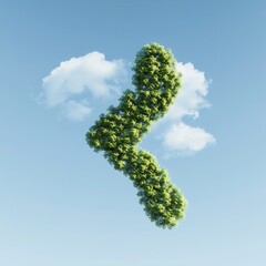 Canvas Print - Green tree shaped as the left arrow symbol in the blue sky.