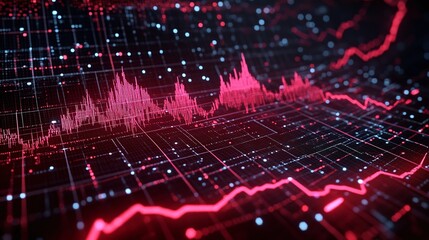 Poster - Abstract data visualization with vibrant colors and dynamic lines representing fluctuations in statistics.