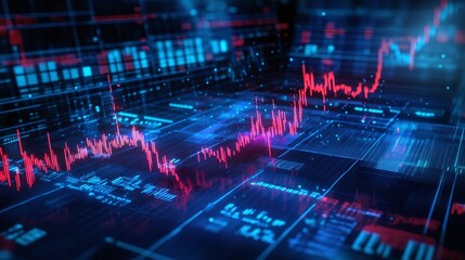 Poster - abstract data visualization with vibrant lines and graphs against a digital background.