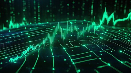 Poster - abstract digital background depicting green data waves and patterns, representing technology and inn