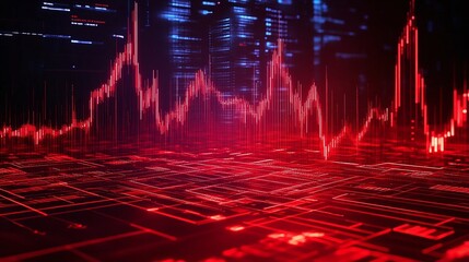 Poster - abstract digital background featuring wave patterns and data visuals in red and blue tones.