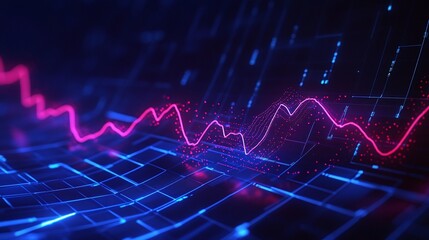 Poster - abstract digital background showcasing data visualization with vibrant pink and blue line graphs rep
